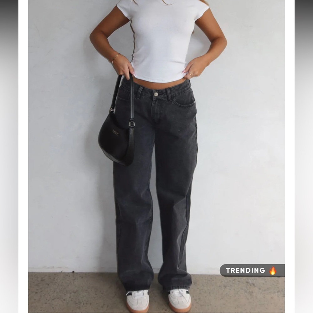 White Fox Bring The Style Low Rise Wide Leg Jeans Black Acid Wash Medium New